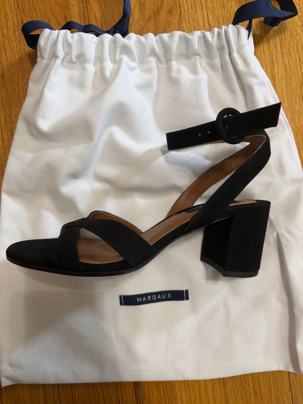 Margaux Black Suede Mid Block Heel Sandals - Picture 2 of 4